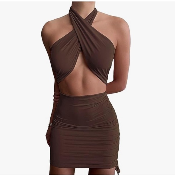 Bodycon Criss Cross Halter Mini Dress, NWOT, Size Large - Picture 4 of 12